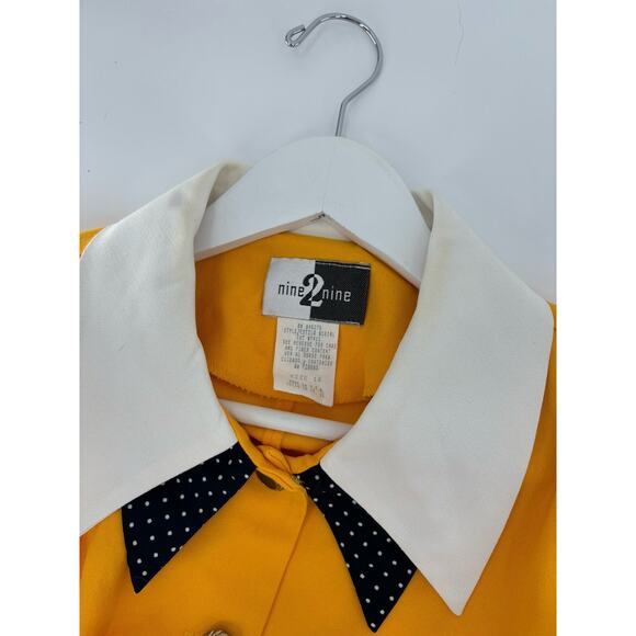 Vintage Nine 2 Nine Blouse Womens 16 Gold Yellow Double Collar Polka Dot Union - Picture 16 of 16